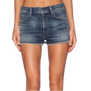 AGoldE blue denim high waist frayed jean shorts